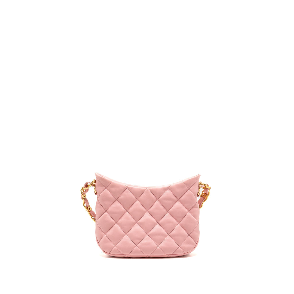 Chanel 22k Hobo Shoulder Bag with Logo Chain Lambskin Pink  (microchip)