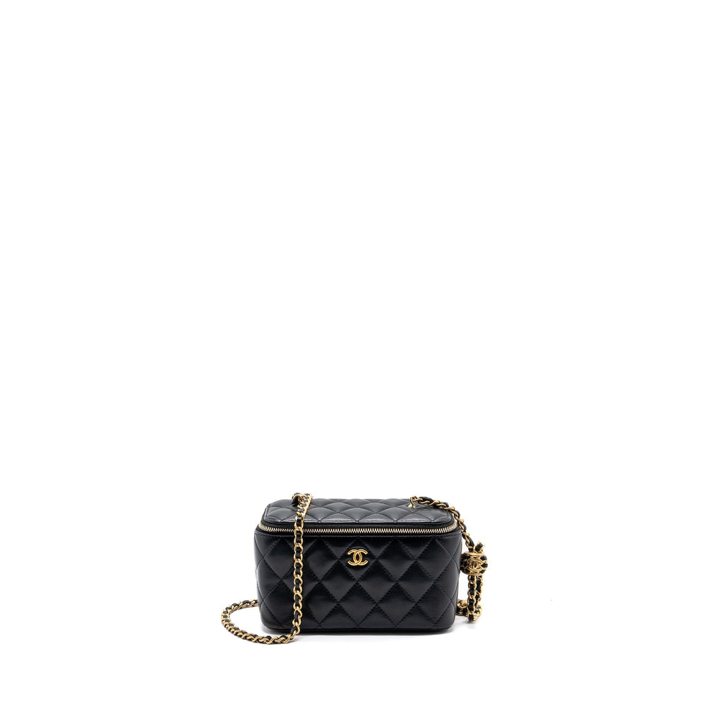 Chanel Pearl Crush Long Vanity Case Lambskin Black
