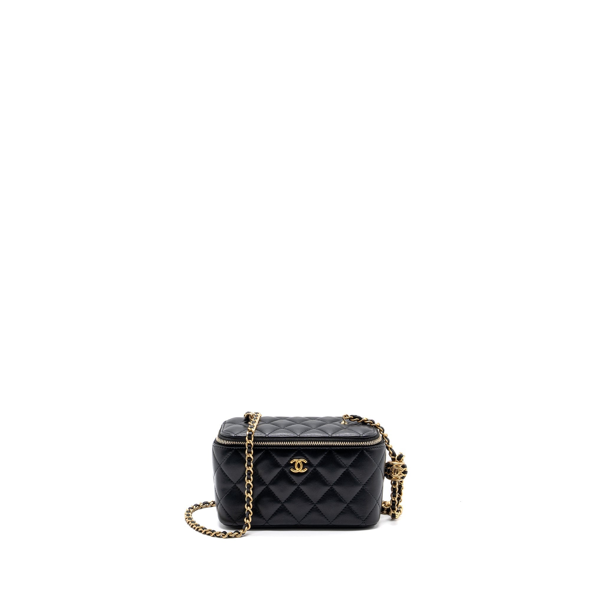 Chanel Pearl Crush Long Vanity Case Lambskin Black