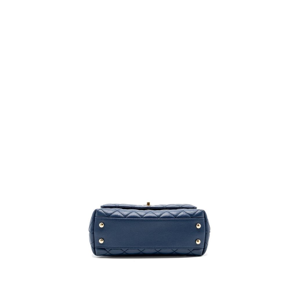 Chanel Small Coco Handle With Lizard Embossed Handle Caviar Navy L(microchip)