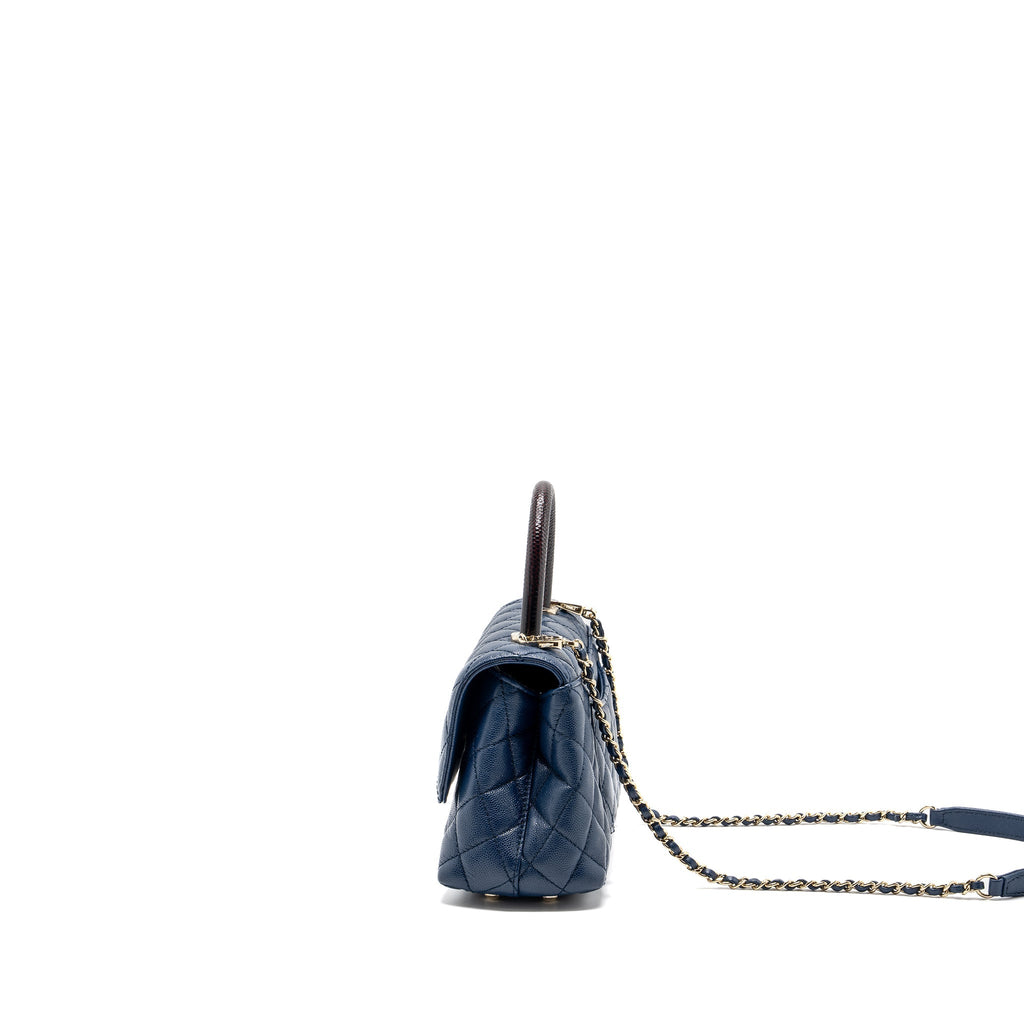 Chanel Small Coco Handle With Lizard Embossed Handle Caviar Navy L(microchip)