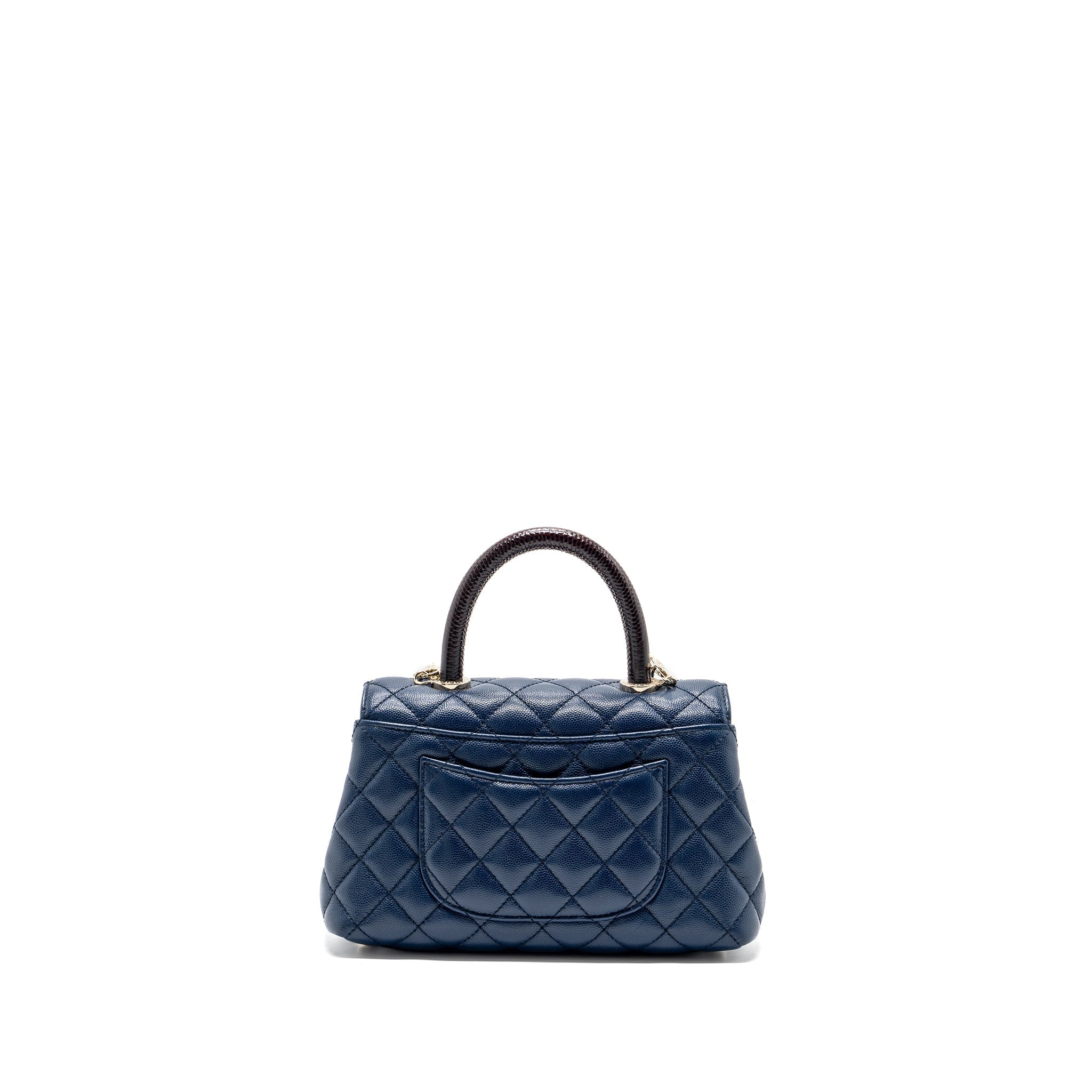 Chanel Small Coco Handle With Lizard Embossed Handle Caviar Navy L(microchip)