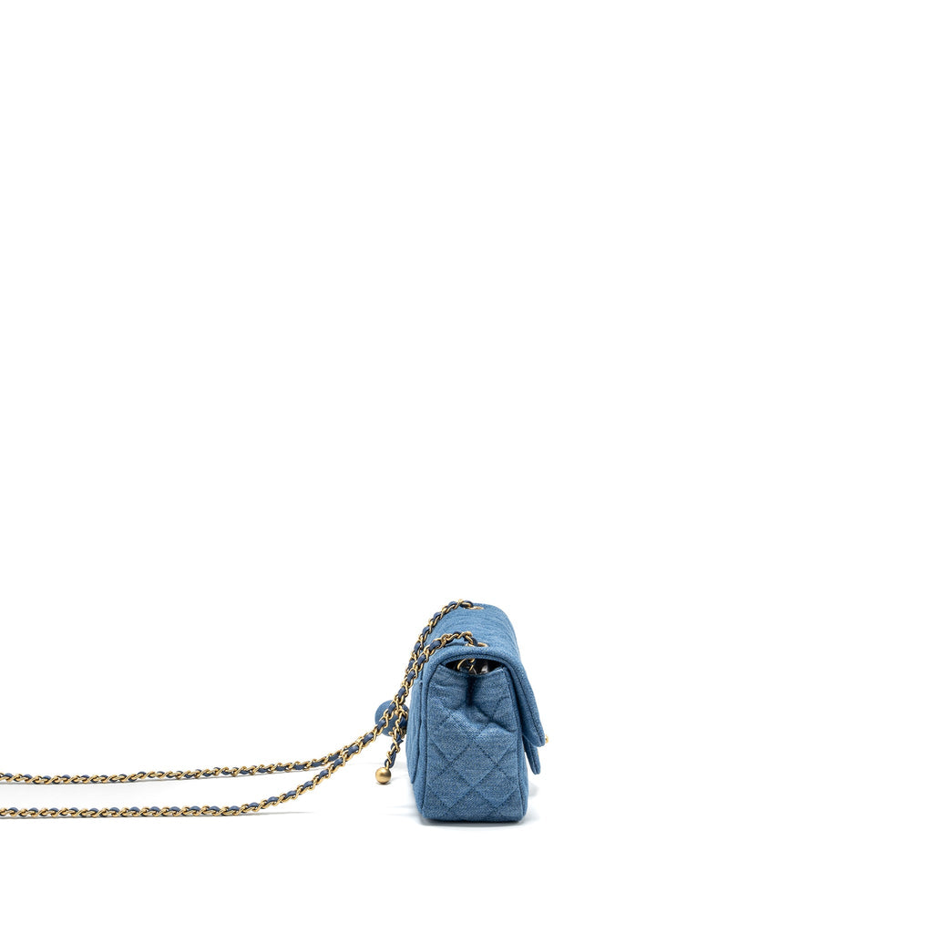 Chanel pearl crush mini square flap bag denim blue  (microchip)