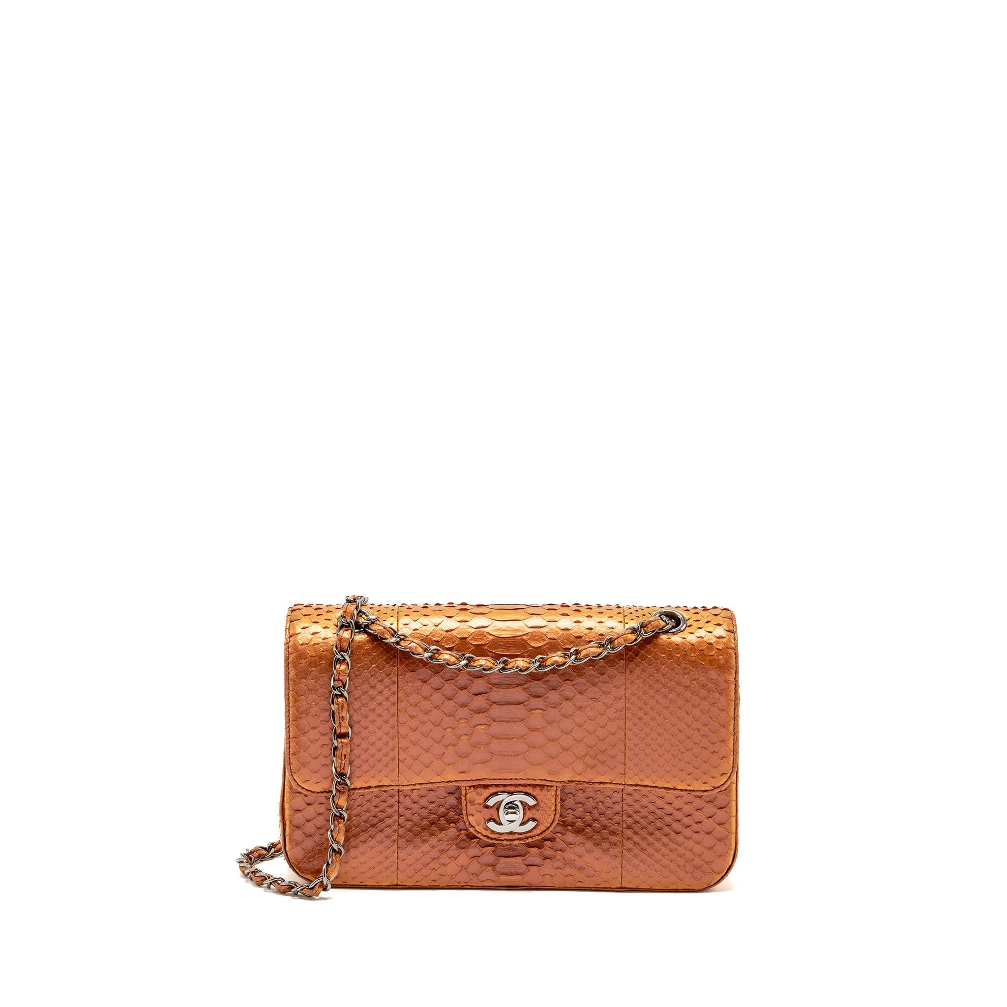 Chanel Classic double flap bag python leather orange