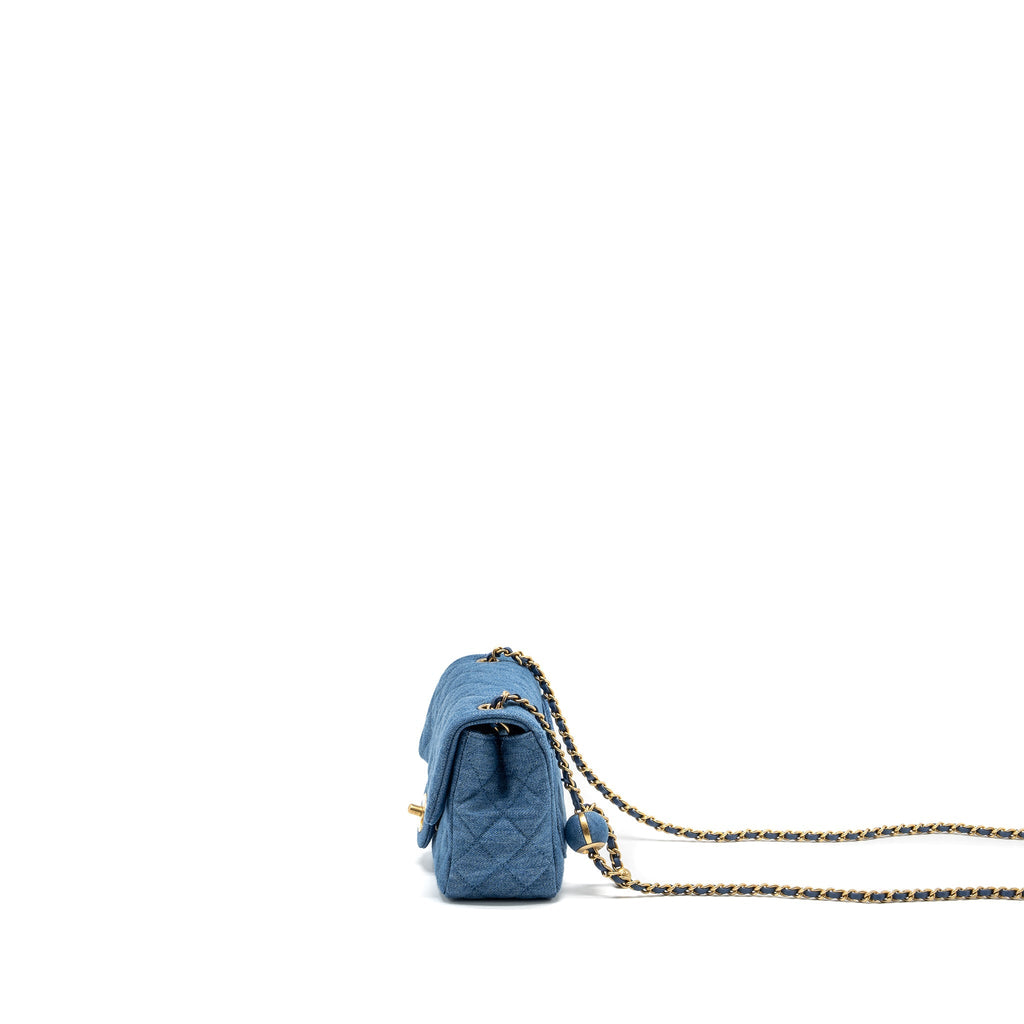 Chanel pearl crush mini square flap bag denim blue  (microchip)