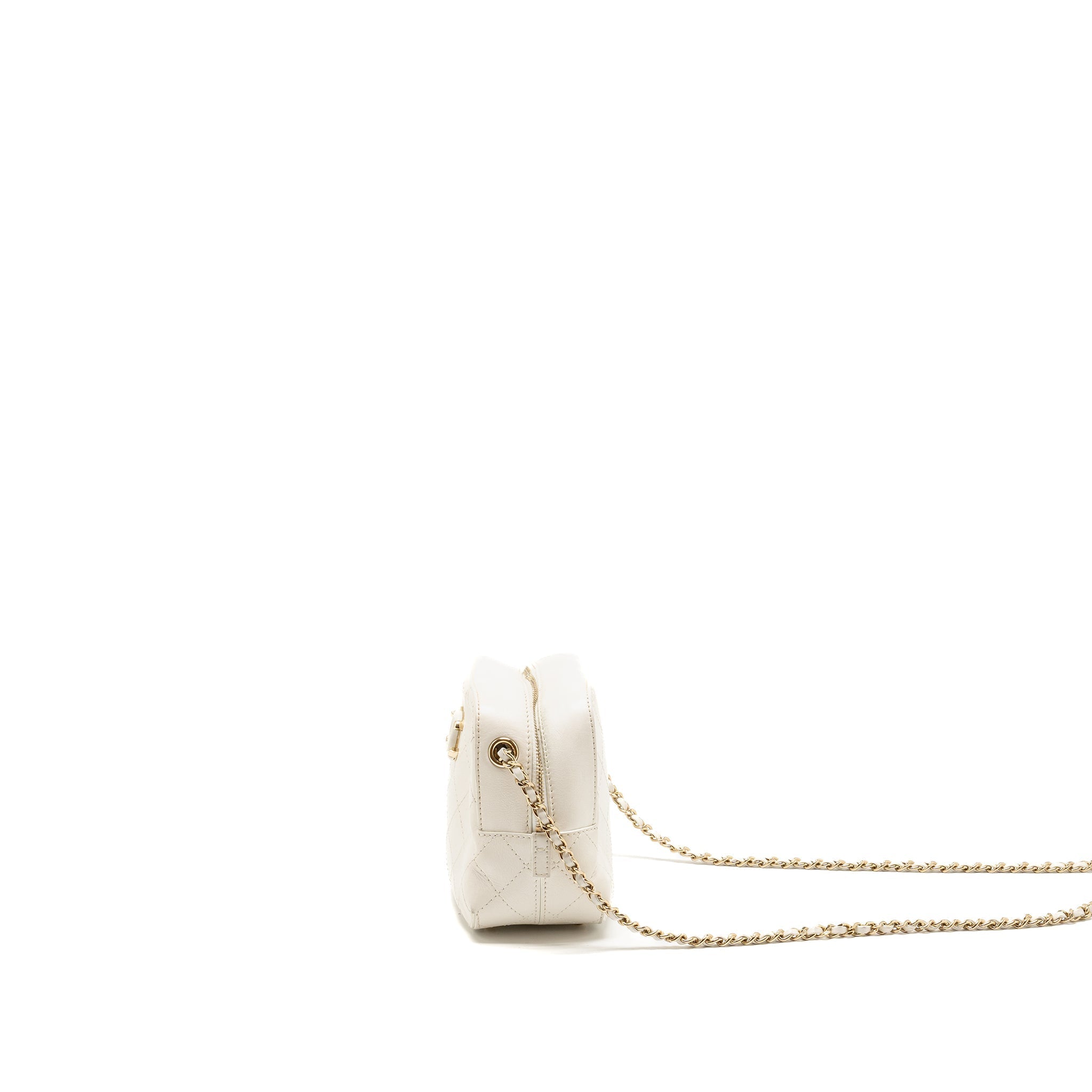 Chanel Mini Camera Bag with Chain Calfskin White L