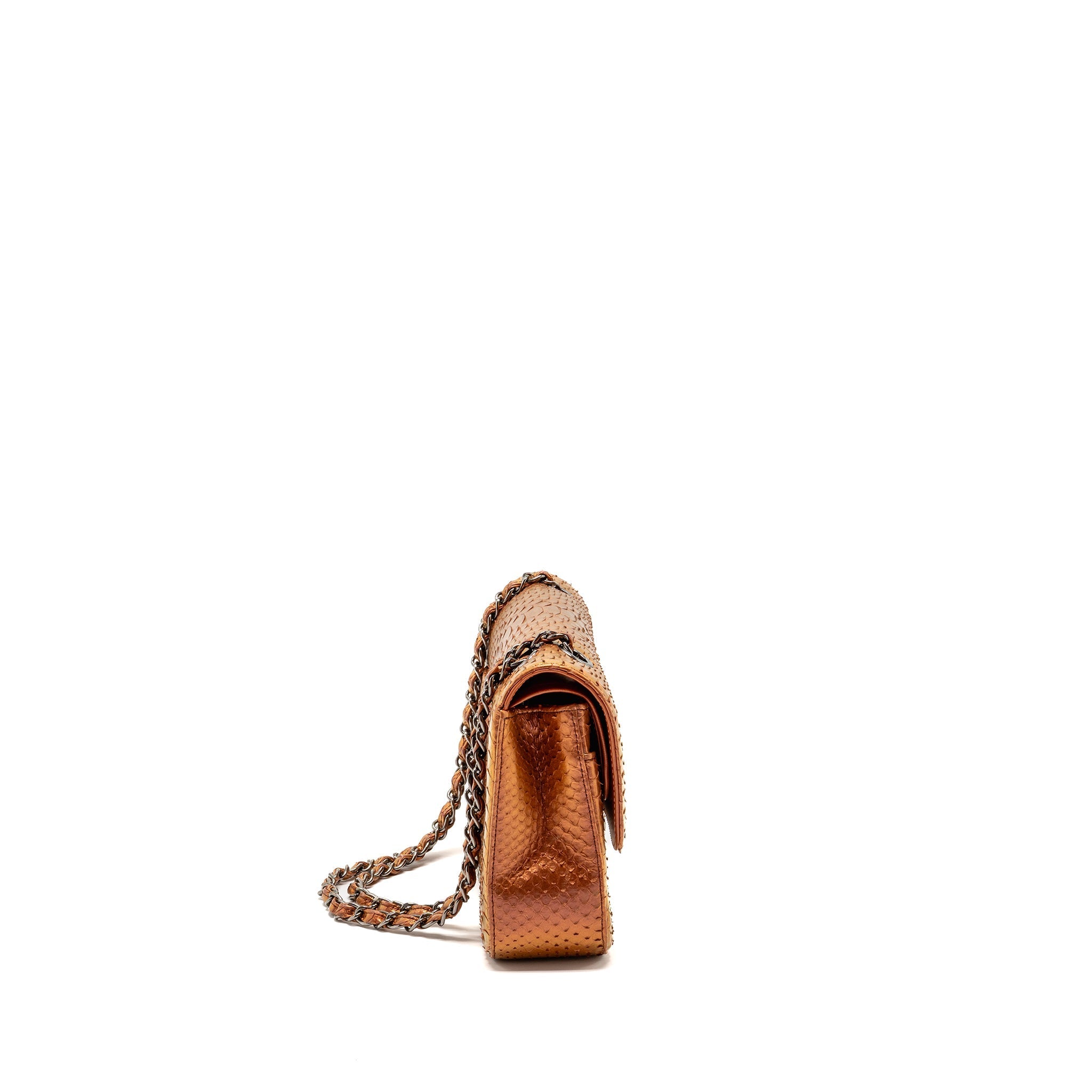 Chanel Classic double flap bag python leather orange
