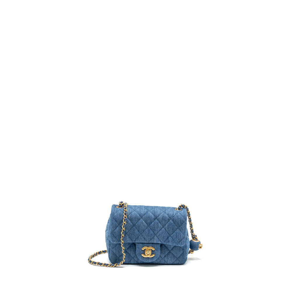 Chanel pearl crush mini square flap bag denim blue  (microchip)