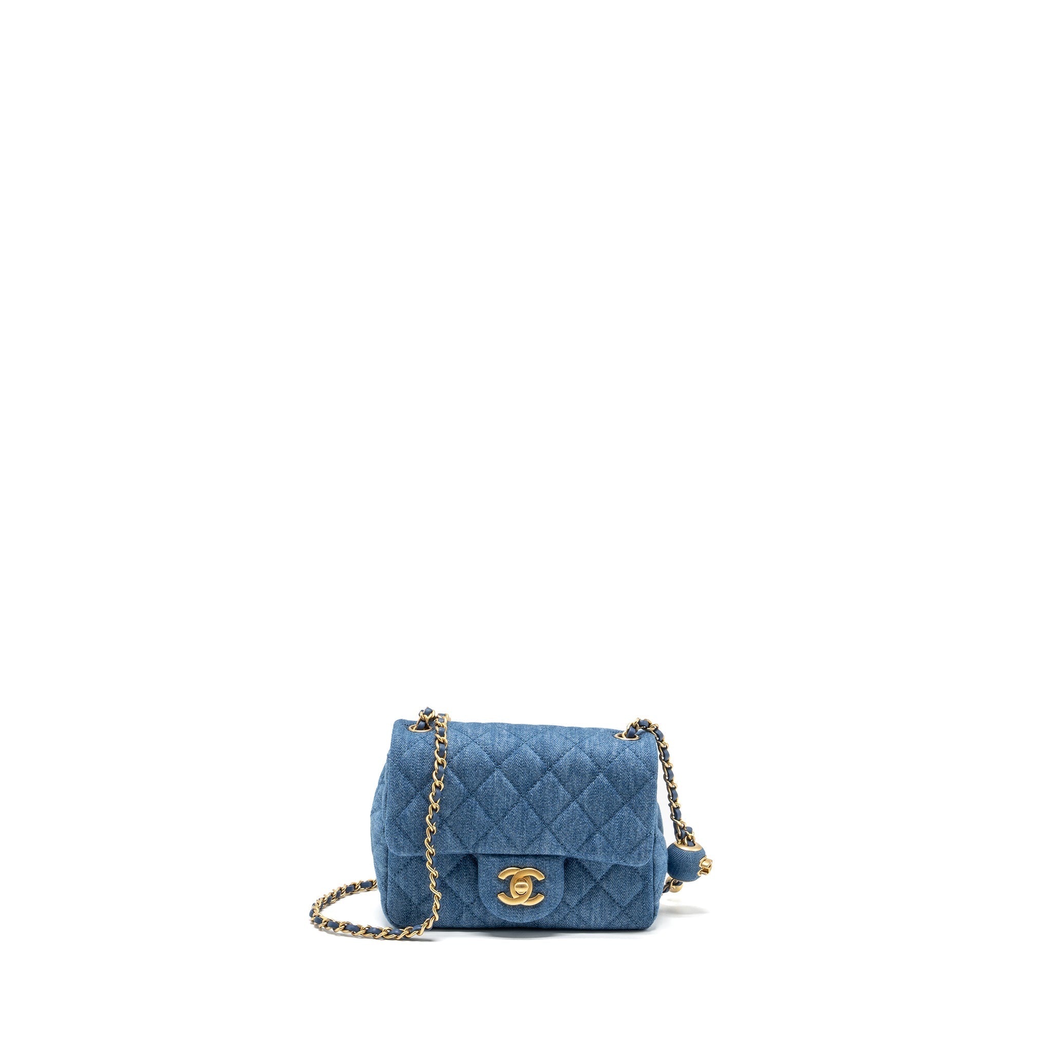 Chanel pearl crush mini square flap bag denim blue  (microchip)