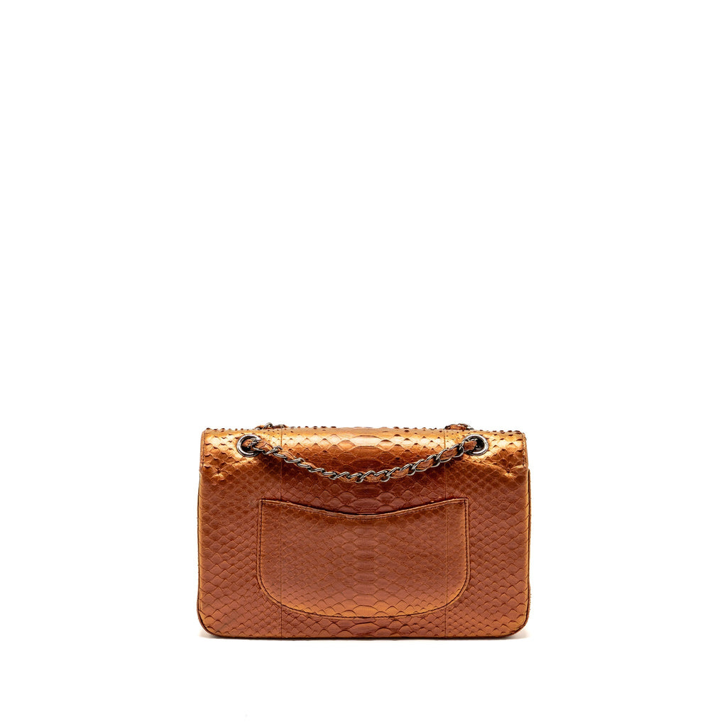 Chanel Classic double flap bag python leather orange