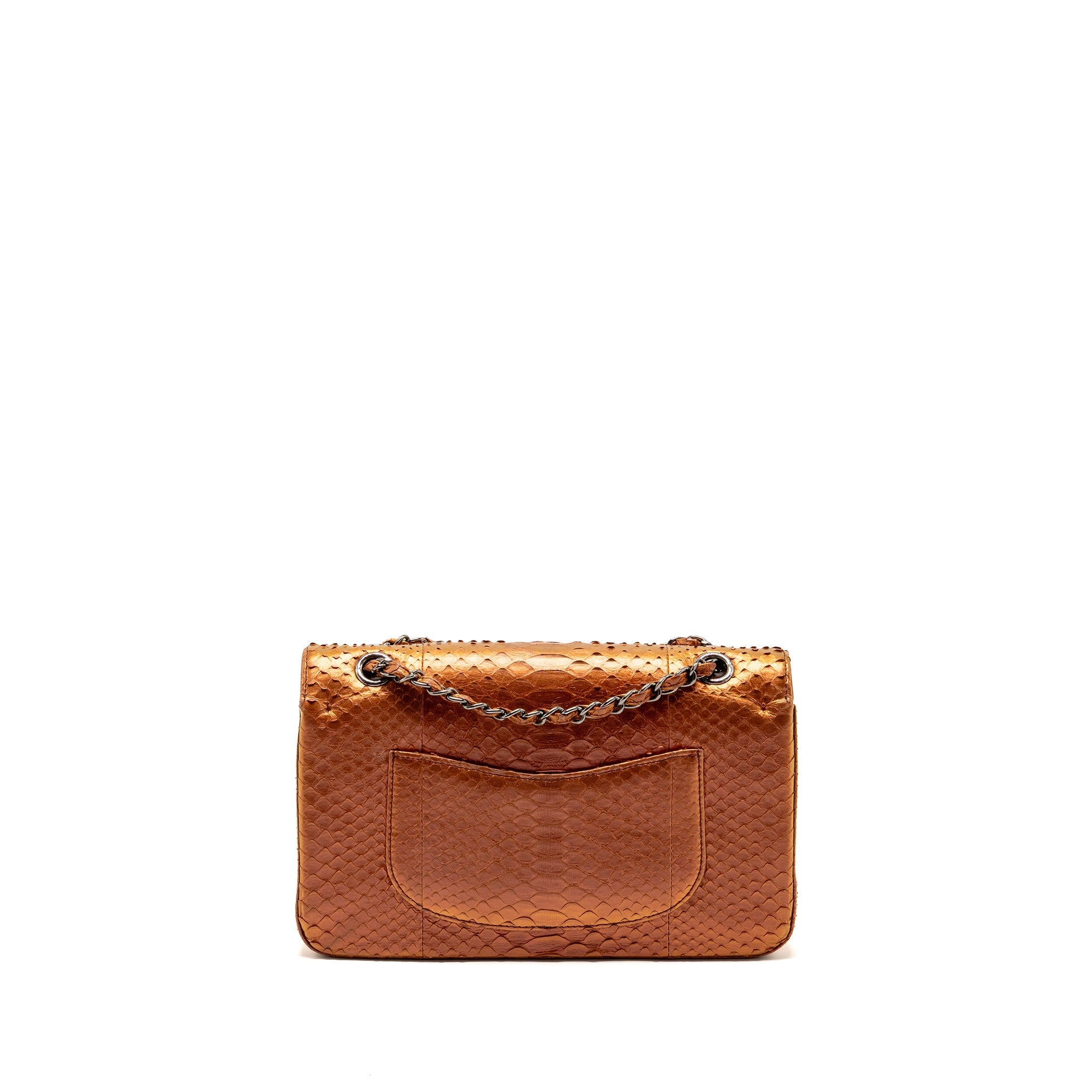 Chanel Classic double flap bag python leather orange