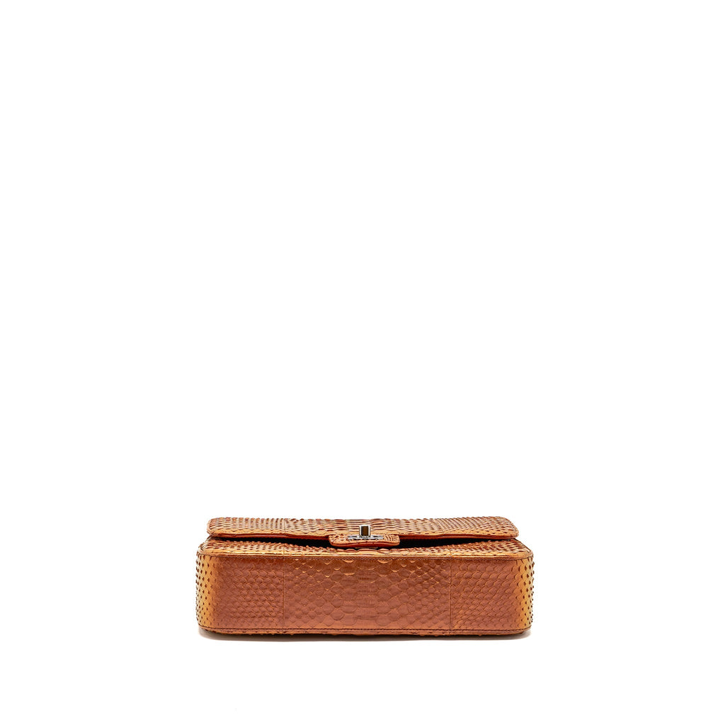 Chanel Classic double flap bag python leather orange