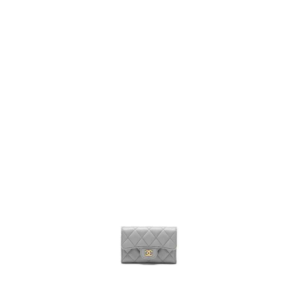 Chanel Classic Flap Card Holder Caviar Light Grey L (Microchip)