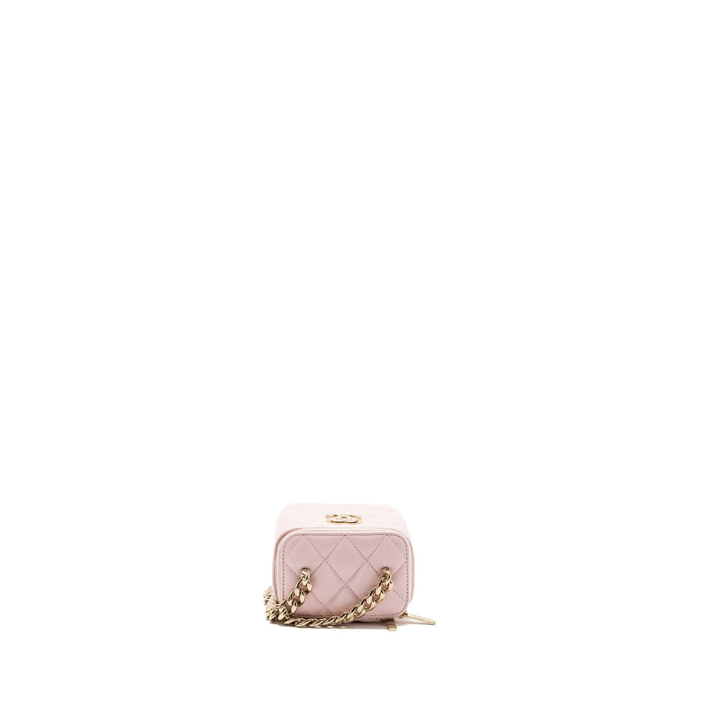 Chanel mini vanity with giant chain lambskin light pink L