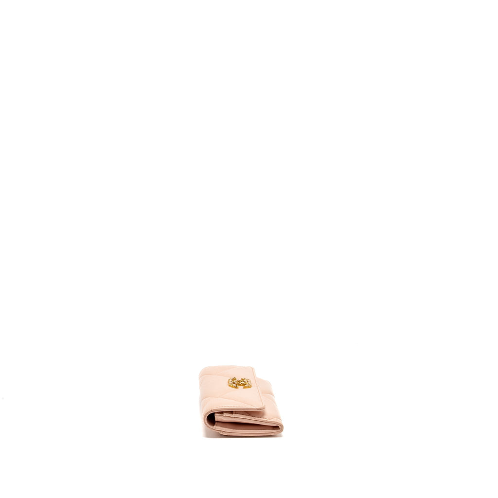 Chanel 19 Long Flap Wallet Lambskin Pink  (Microchip)