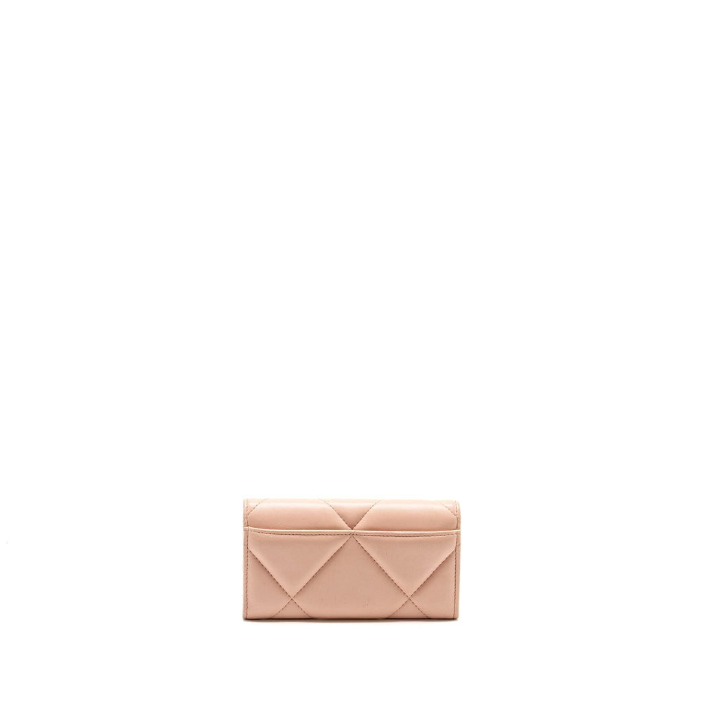 Chanel 19 Long Flap Wallet Lambskin Pink  (Microchip)