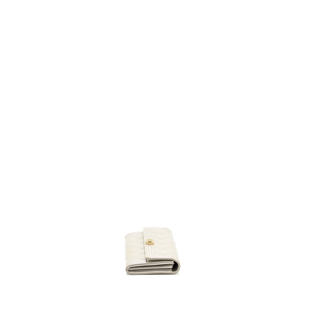Chanel Boy Long Wallet Patent Iridescent Light Grey L