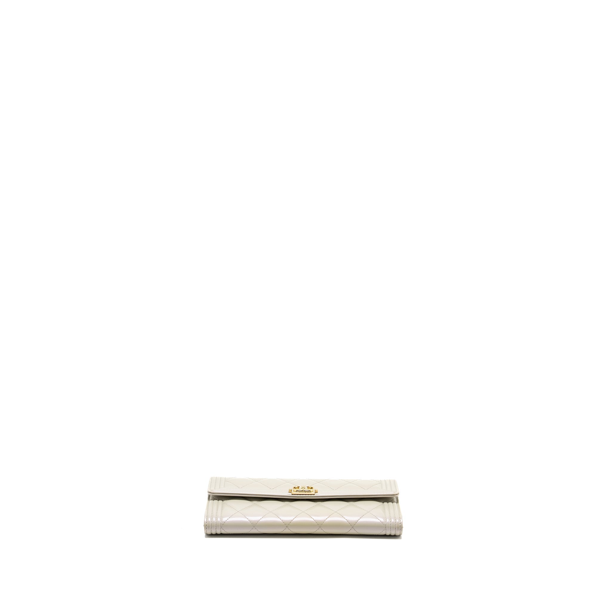 Chanel Boy Long Wallet Patent Iridescent Light Grey L