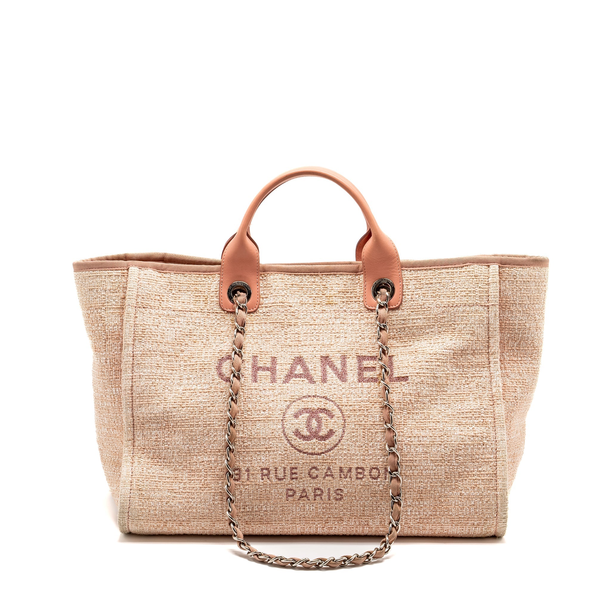 Chanel Deauville Tote Bag Canvas/ Calfskin Pink