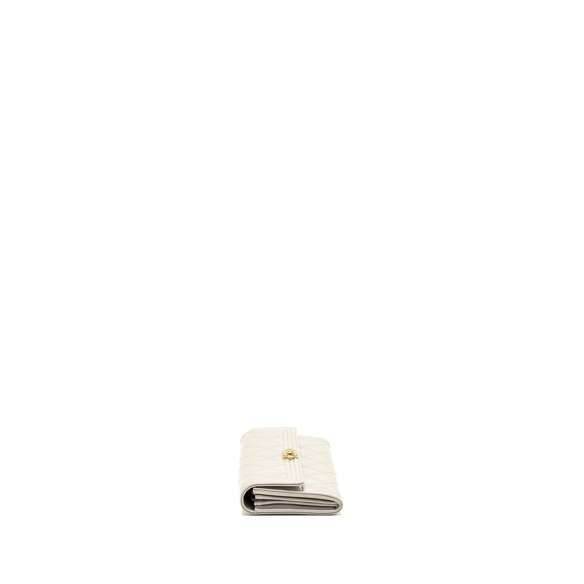 Chanel Boy Long Wallet Patent Iridescent Light Grey L