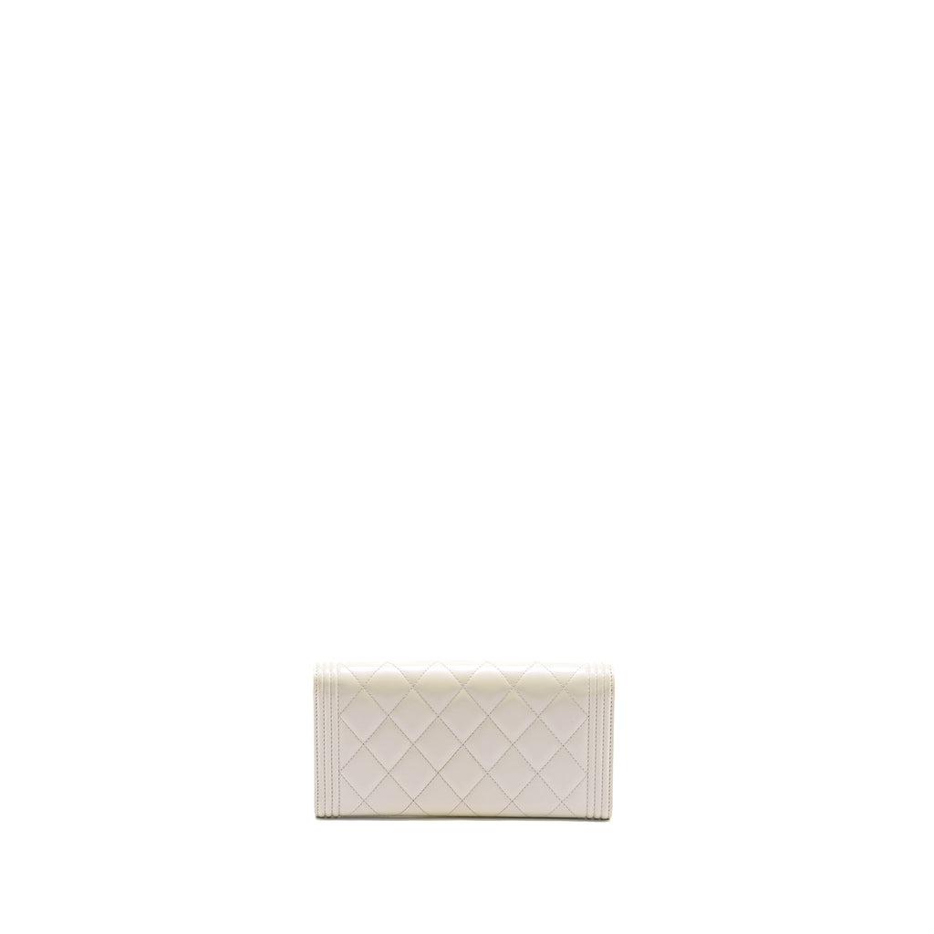 Chanel Boy Long Wallet Patent Iridescent Light Grey L