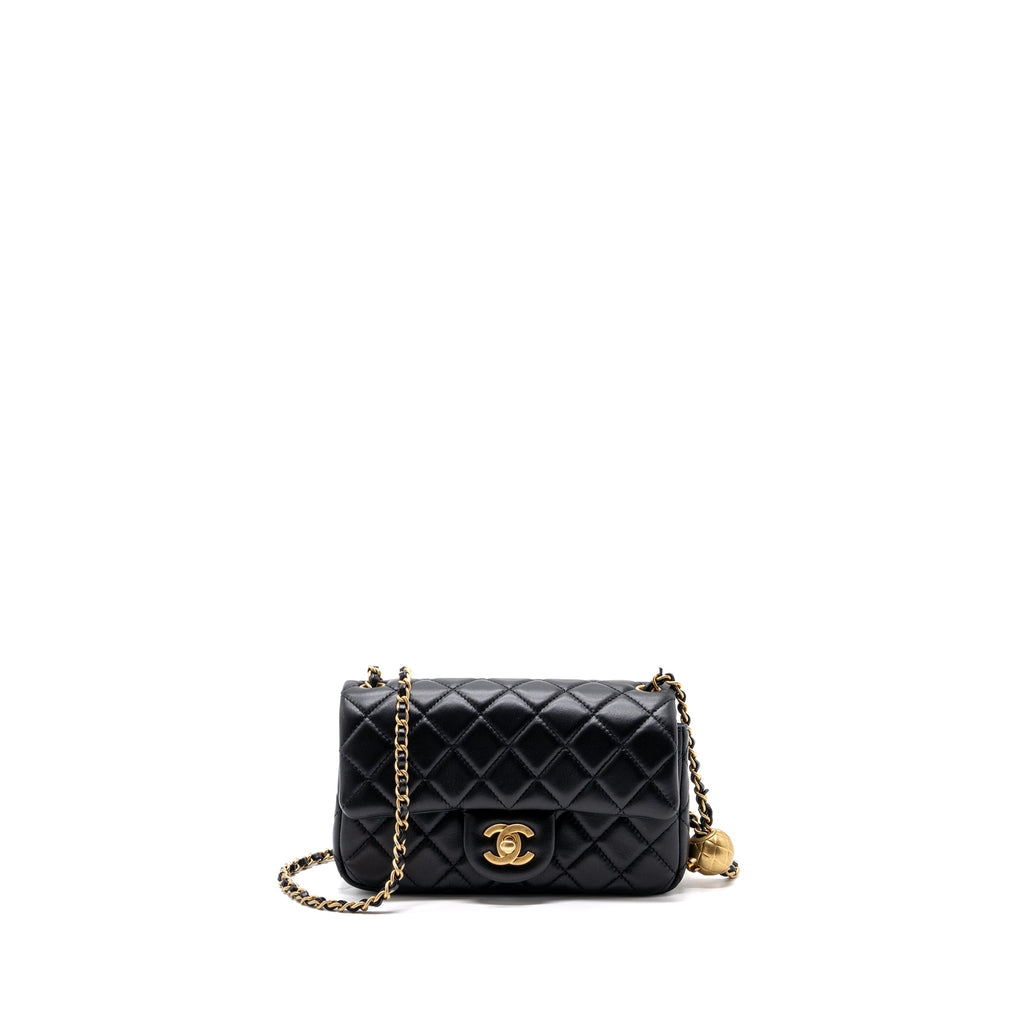 Chanel Pearl Crush Mini Rectangular Flap Bag Lambskin Black