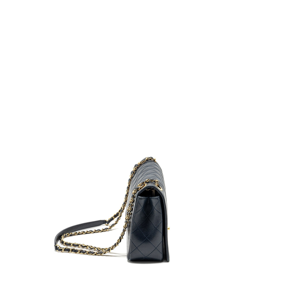 Chanel Mademoiselle Enamel Flap Bag Goatskin Navy