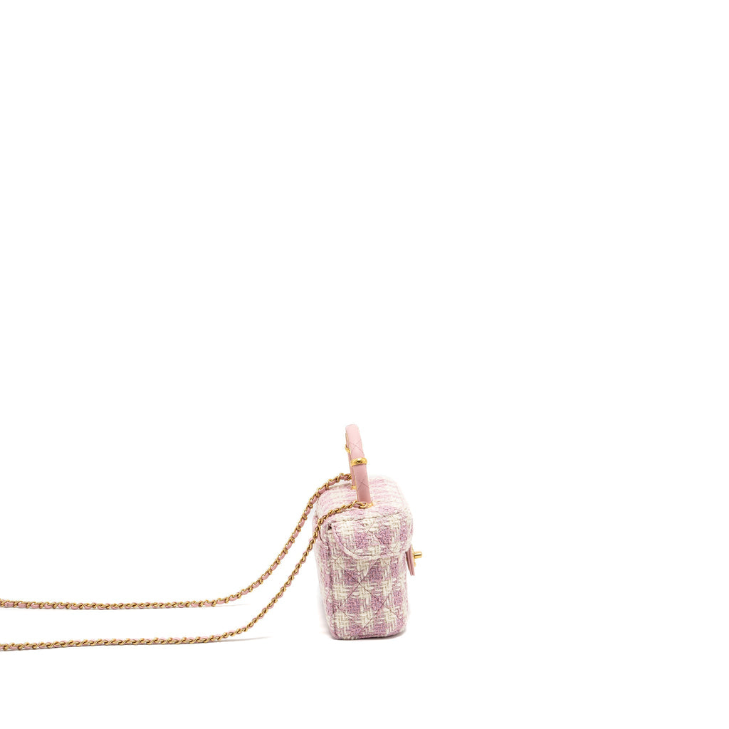 Chanel top handle vanity bag with chain tweed pink  (Microchip)