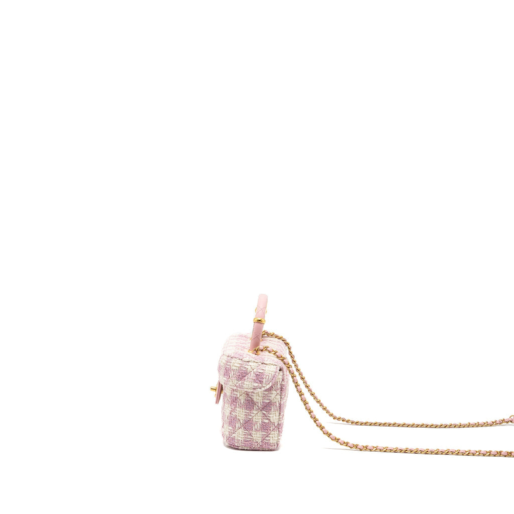 Chanel top handle vanity bag with chain tweed pink  (Microchip)