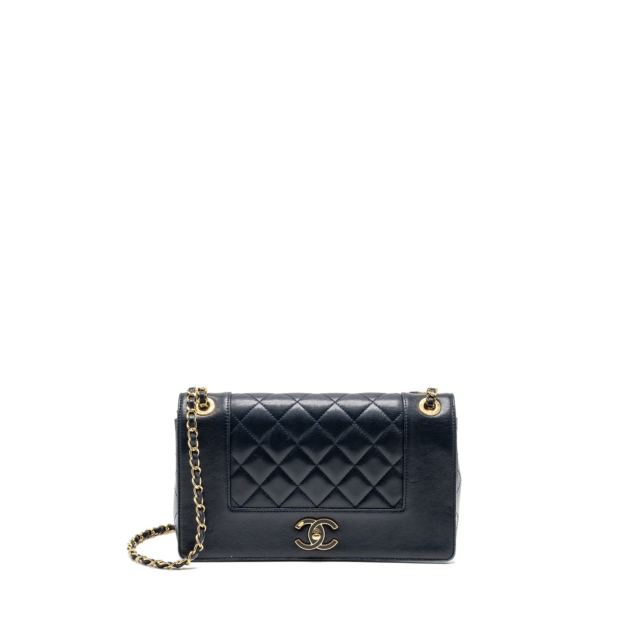 Chanel Mademoiselle Enamel Flap Bag Goatskin Navy