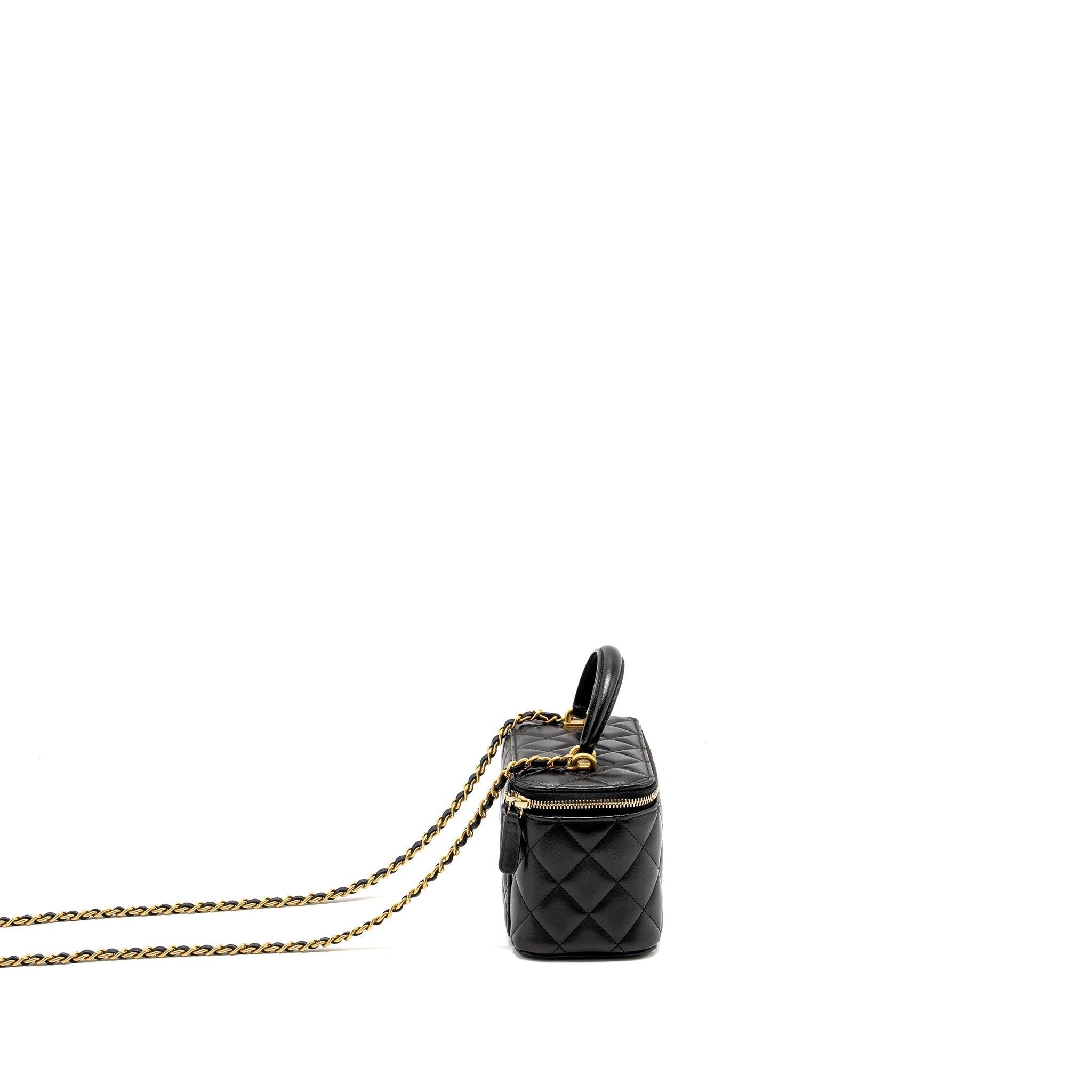 Chanel Top Handle Long Vanity Case Lambskin Black