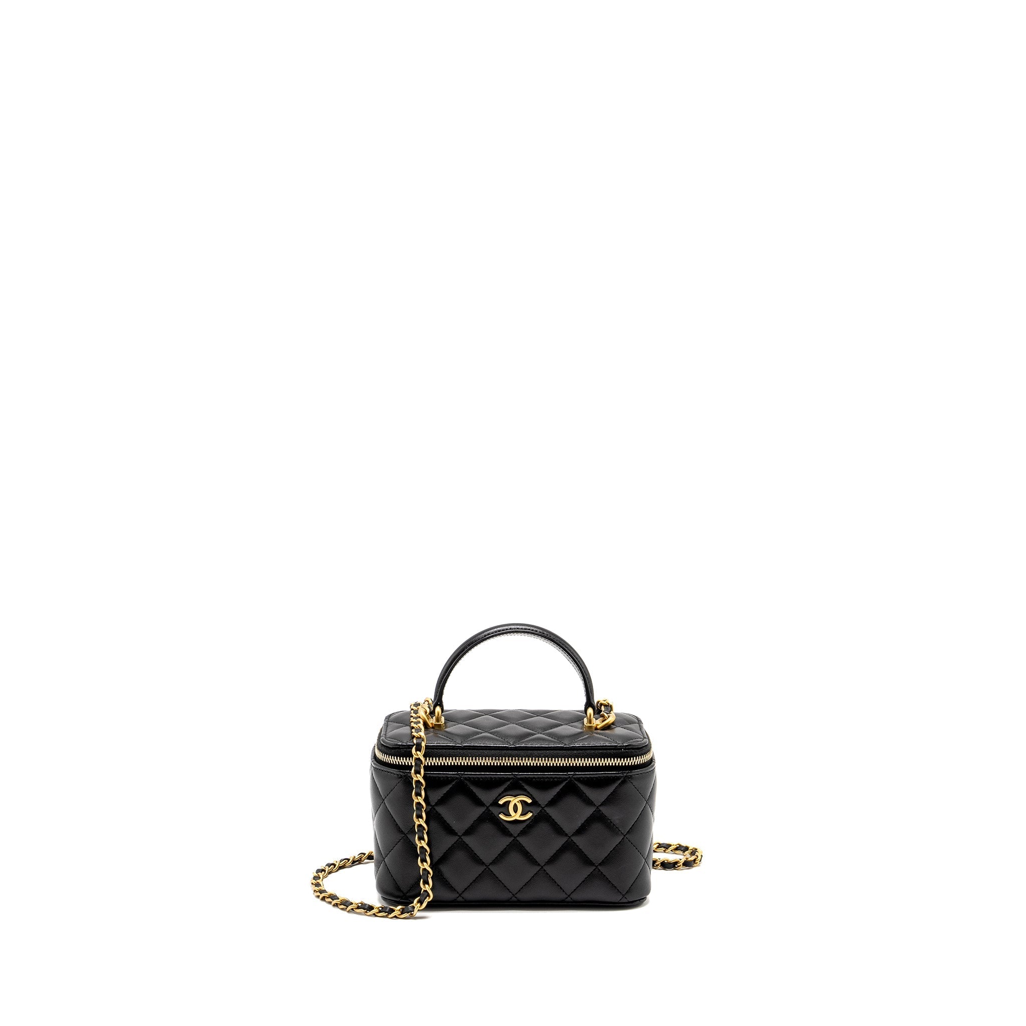Chanel Top Handle Long Vanity Case Lambskin Black
