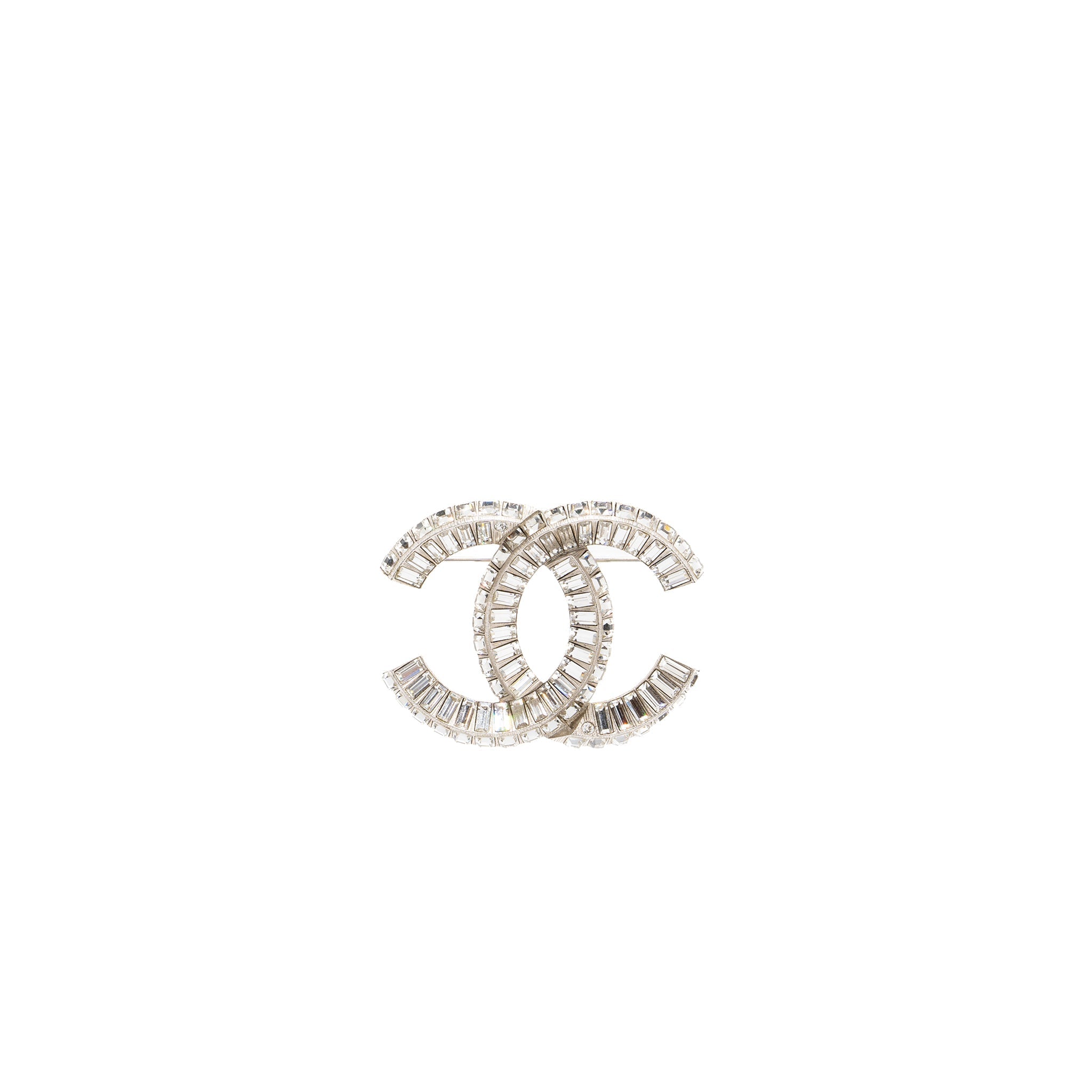 Chanel CC Crystal Brooch Silver Tone