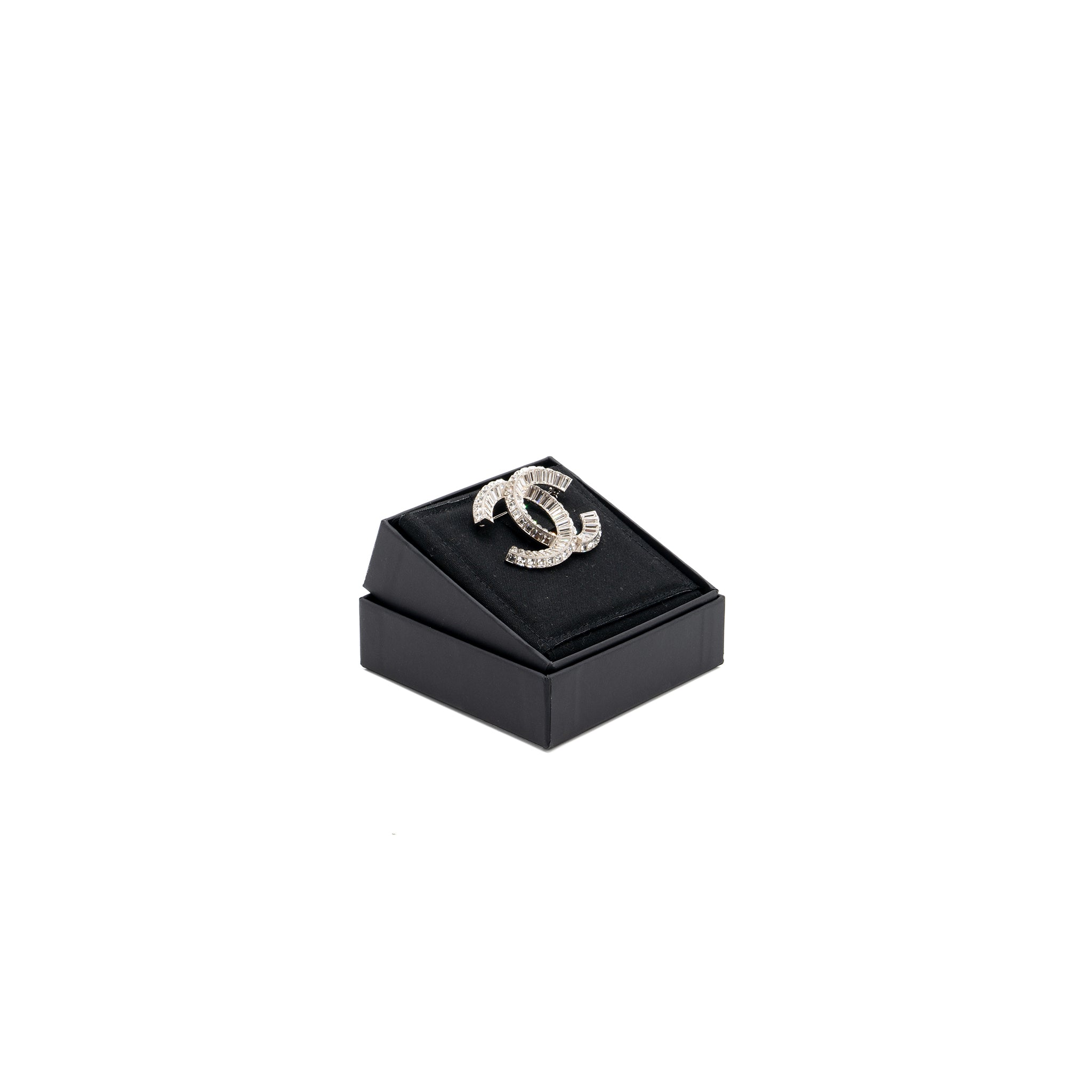 Chanel CC Crystal Brooch Silver Tone