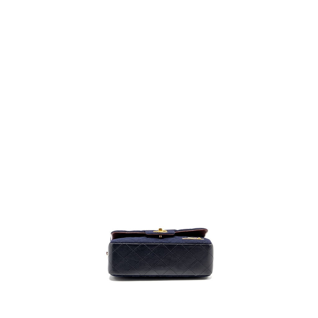 Chanel Mini Rectangular Flap bag fabric / lambskin navy