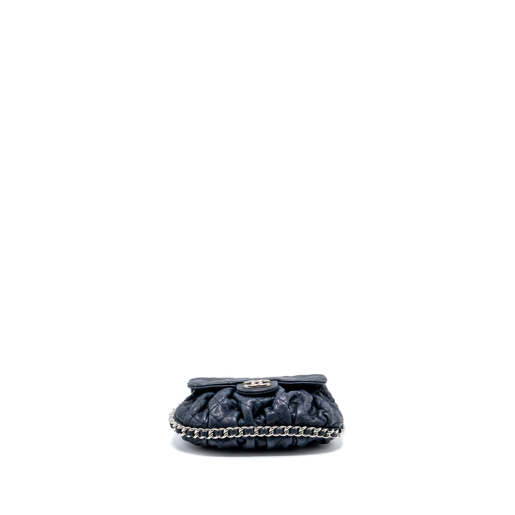 Chanel Mini Round Flap Bag With Chain Aged Calfskin Navy
