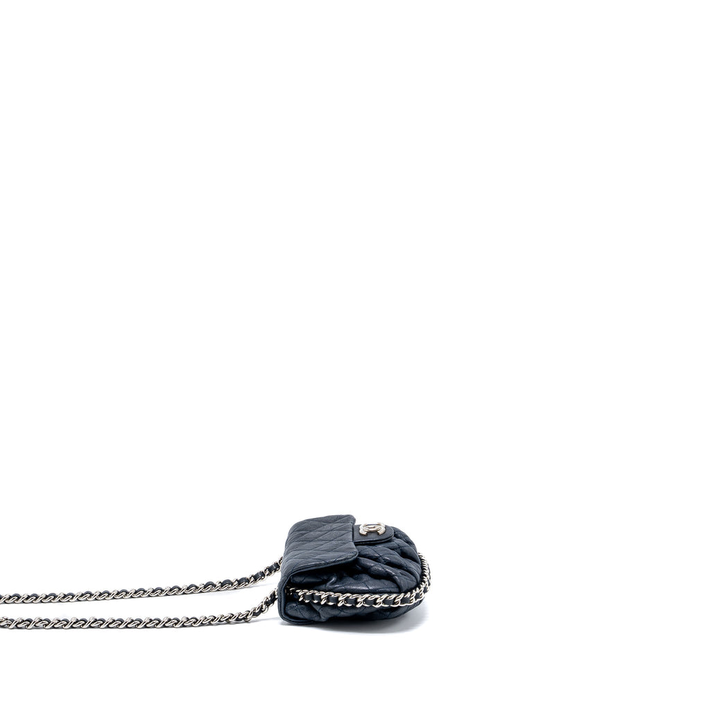 Chanel Mini Round Flap Bag With Chain Aged Calfskin Navy