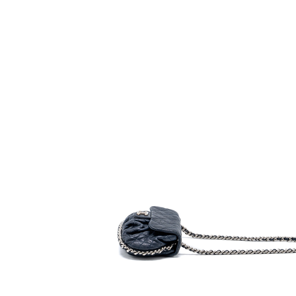 Chanel Mini Round Flap Bag With Chain Aged Calfskin Navy