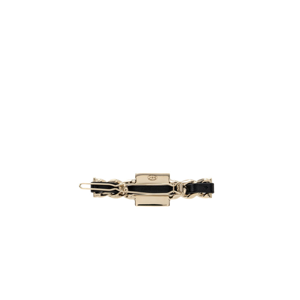 Chanel square CC logo hair clip black / light gold tone