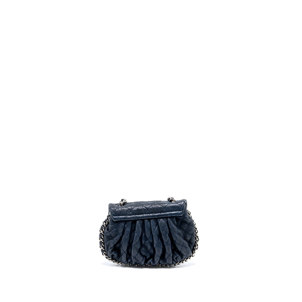 Chanel Mini Round Flap Bag With Chain Aged Calfskin Navy