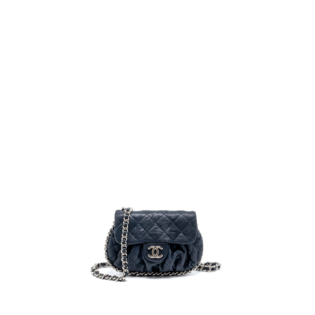Chanel Mini Round Flap Bag With Chain Aged Calfskin Navy