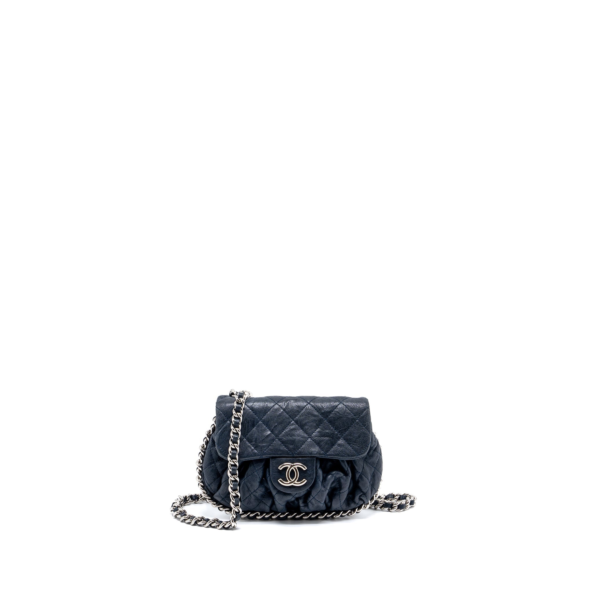 Chanel Mini Round Flap Bag With Chain Aged Calfskin Navy