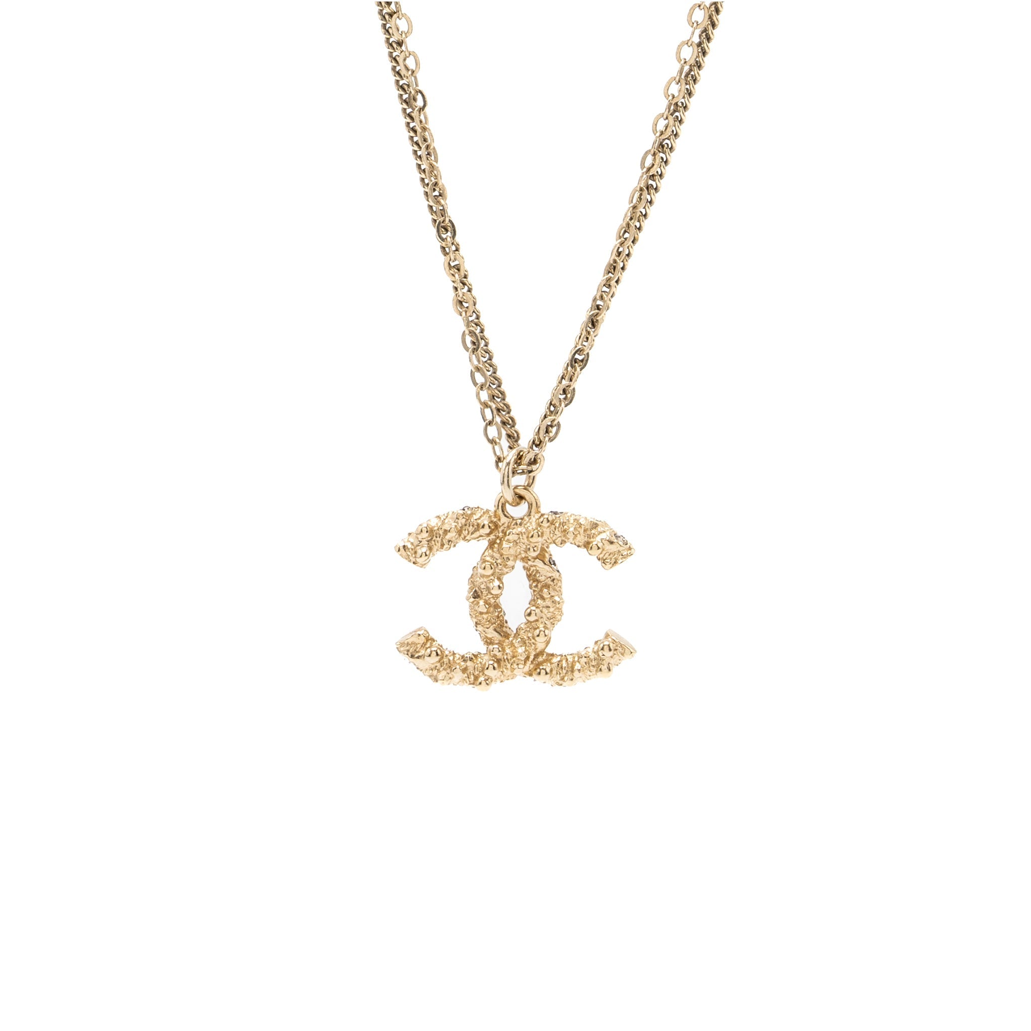 Chanel small CC logo and pearl necklace light gold tone