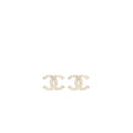 Chanel CC Logo Earrings Crystal Light Gold Tone