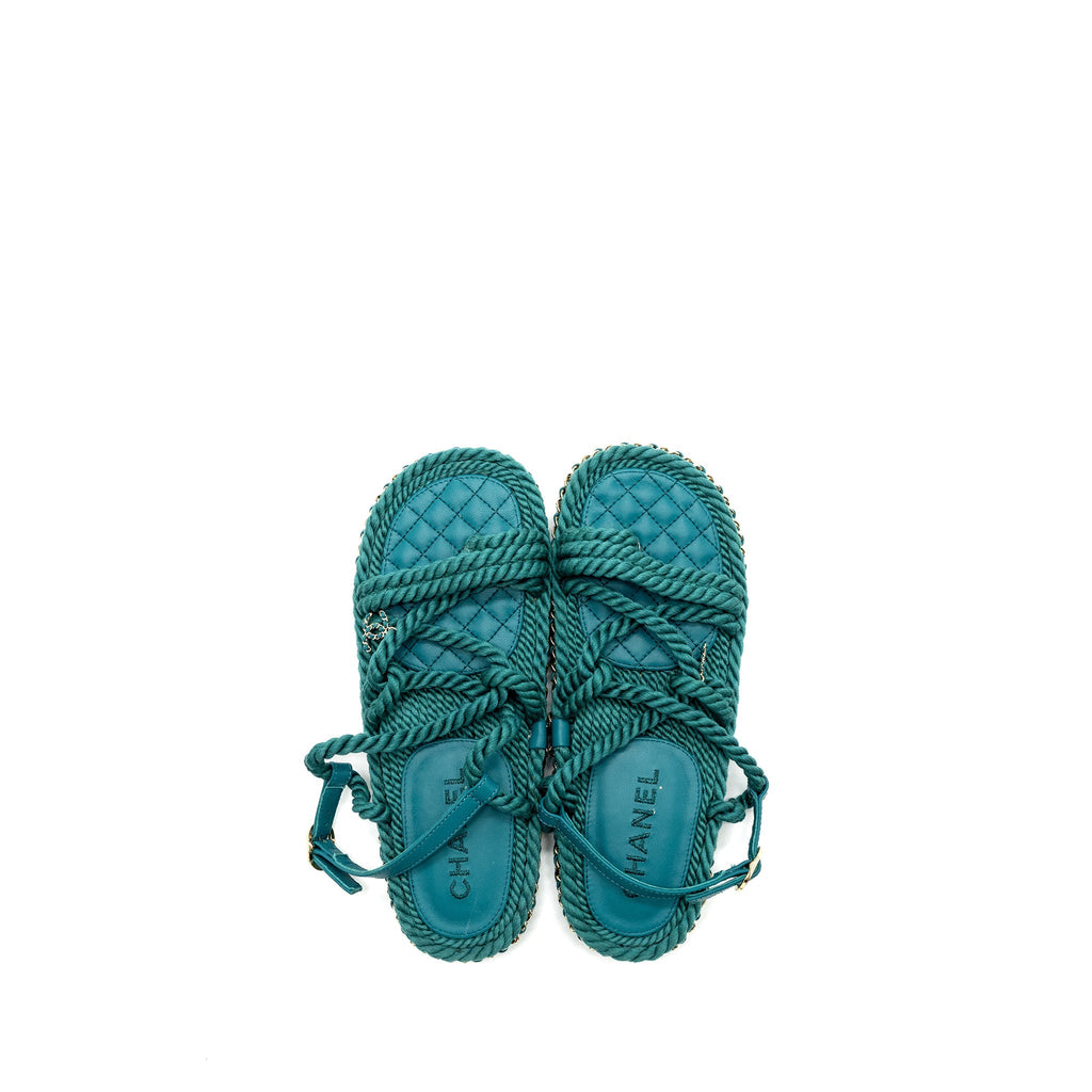 Chanel Size 38 21c Sandals Cord Green L