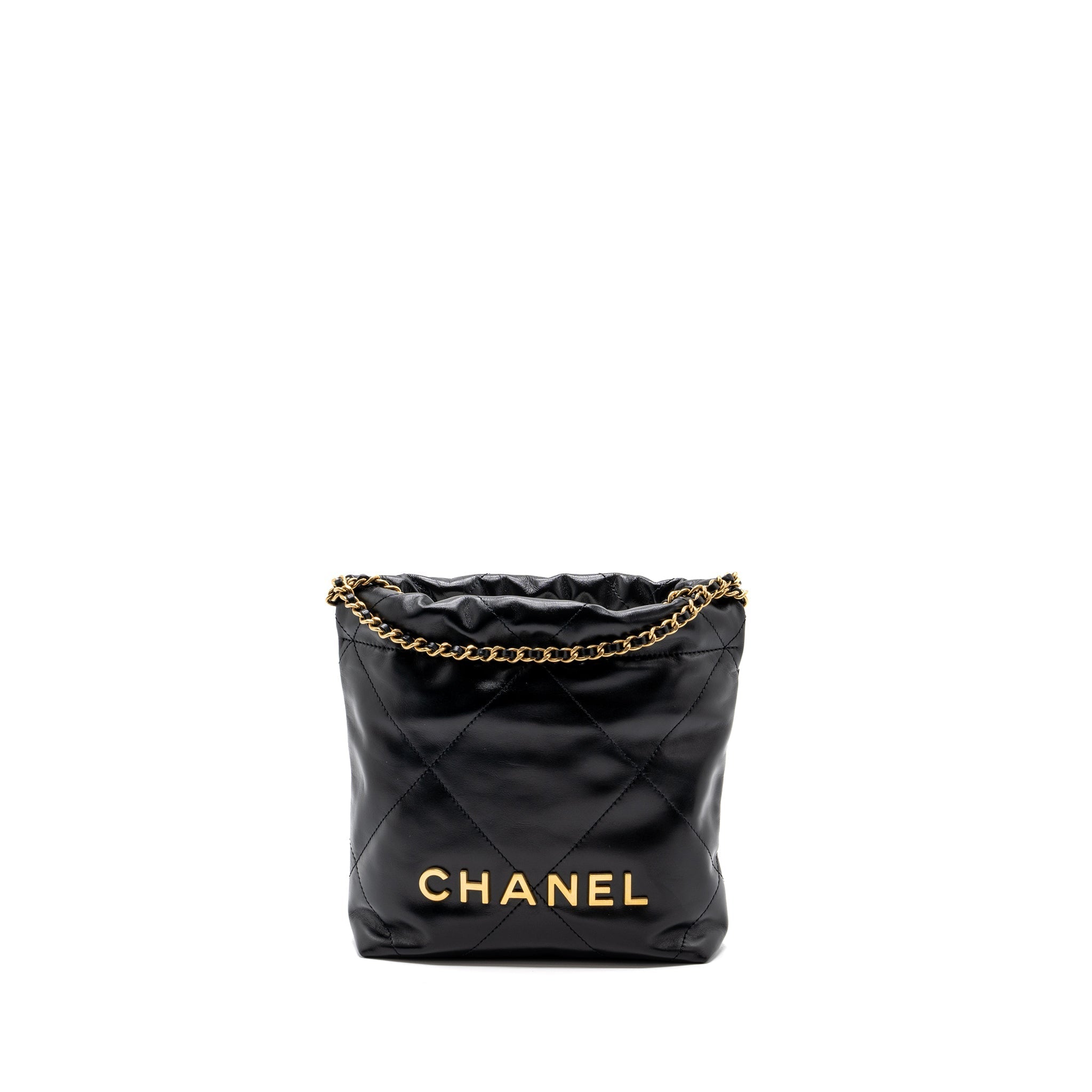 Chanel mini 22 bag shiny calfskin black  (microchip)