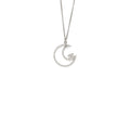 Chanel 17K Moon with CC Logo Necklace Crystal Silver Tone
