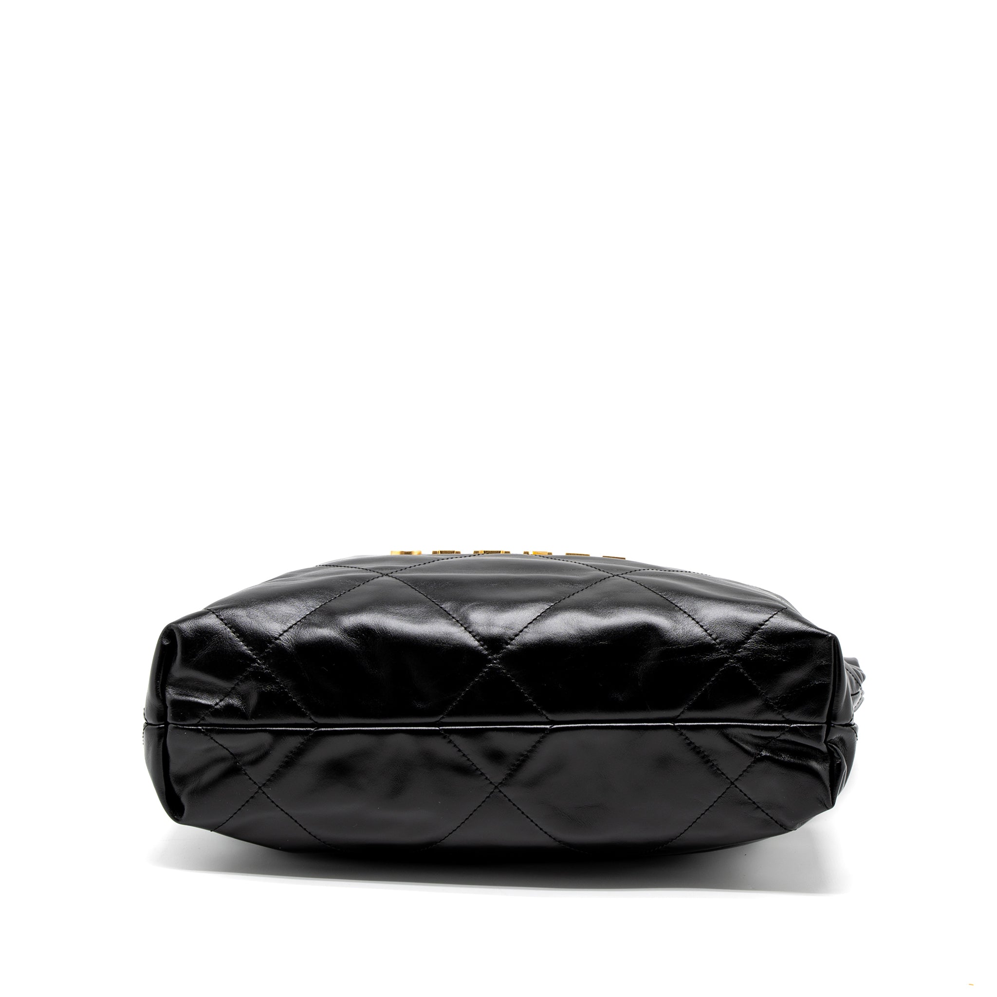 Chanel Small 22 Bag Gold Letter Shiny Calfskin Black Brushed  (Microchip)