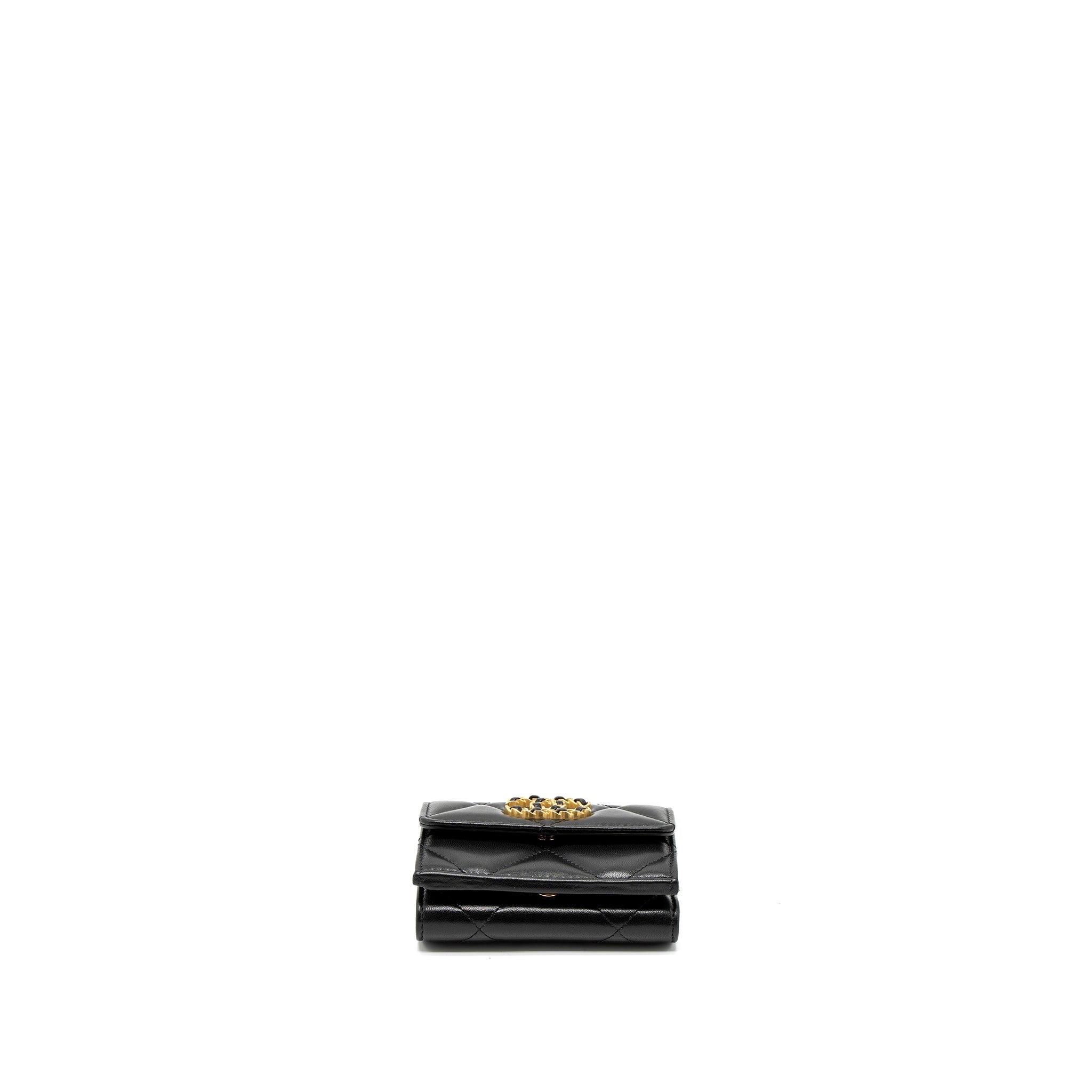 Chanel 19 Flap Compact Wallet Lambskin Black  (Microchip)