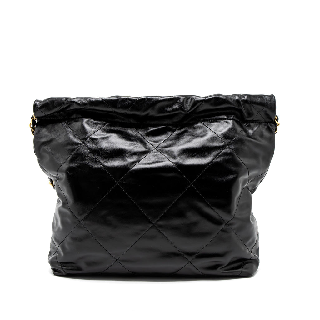 Chanel Small 22 Bag Gold Letter Shiny Calfskin Black Brushed  (Microchip)